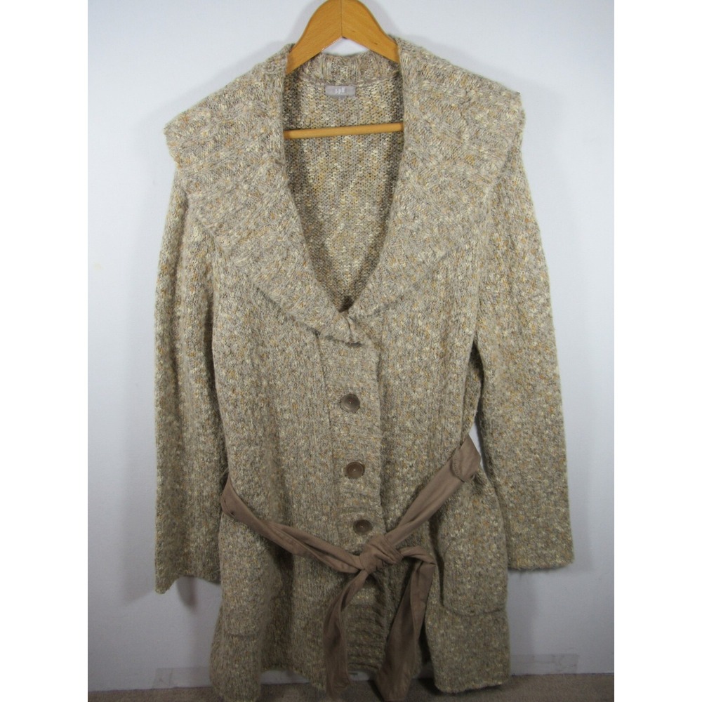 J Jill Duster Cardigan Sweater Women Large Pockets Alpaca/Mohair Blend Belted
